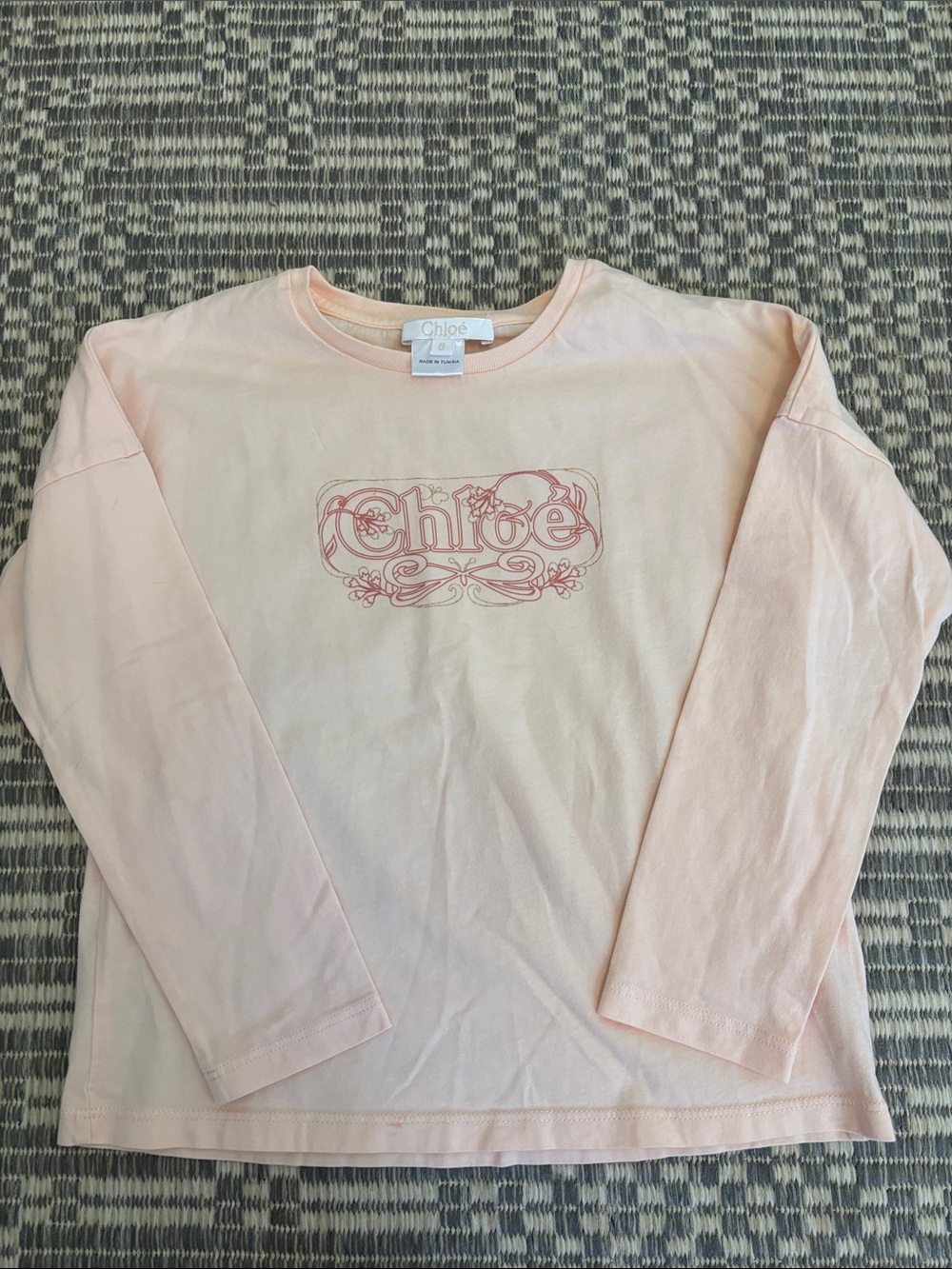 Girls Chloé Pale Pink Long-Sleeve Logo Tee